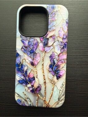 Purple Floral Gradient Phone Case with Gold Accents iPhone 16 pro